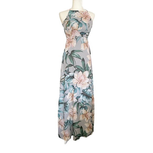 NWT Lulu’s Love Abloom Grey Floral Lace-up Strappy Summer Maxi Dress size XS - Picture 1 of 7